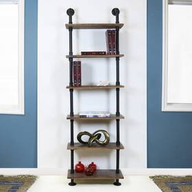 Warehouse Of Tiffany 653341163981 Emitt Tall Bookshelf Black Pipe Frame With Weathered Maple Indus