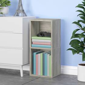 Way Basics 819767015543 2 Tier Display Case Storage Cube Unit Tool-free Aspen Grey