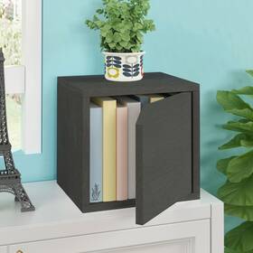 Way Basics 819767015635 Stackable Bookshelf Cube With Door Modular Closet Charcoal Black Mid