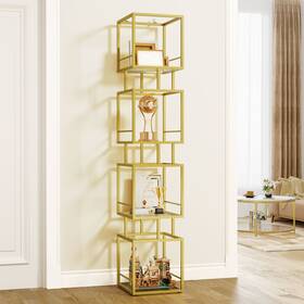 Wedealfu Inc 197839214026 Moasis 4-tier Bookshelf Glass Shelving With Gold Metal Frame