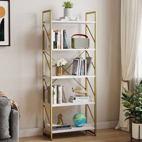 Wedealfu Inc 197839404496 Roul Wood 5 Tiers Bookshelf Modern Bookcase Storage Rack Shelves