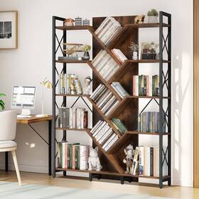 Wedealfu Inc 197839691810 Moasis Wood 5-tier Large Tree Bookshelf Industrial Open