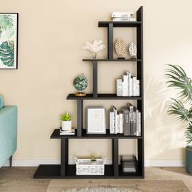 Wedealfu Inc 840327971610 Hayes 5 Tiers Wood Bookshelf Freestanding L-shape Bookcase
