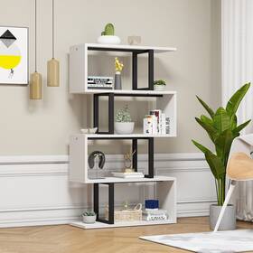 Wedealfu Inc 840327971665 Hermoth Wood 5 Tiers Bookshelf S-shaped Z-shelf Style Bookcase Storage Display