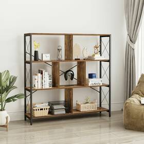 Wedealfu Inc 840327971672 Roul Wood 4 Tier Bookshelf Industrial Display Shelf Rustic
