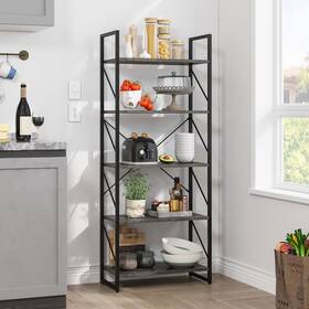 Wedealfu Inc 840327971818 Roul Wood 5-tier Bookshelf Industrial Artsy Grey Bookcase
