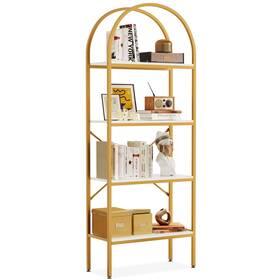 Wedealfu Inc 840327972006 71 Inch 4-tier Arched Bookshelf Wood Open Bookcase Gold Frame