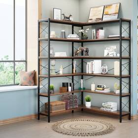 Wildhome 125247588897 Large Size 5/6-shelf Corner Bookshelf Vintage Industrial