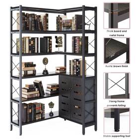 Wildhome 880341329813 6-shelf Corner Bookshelf Vintage Industrial
