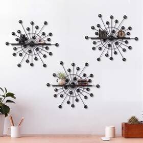 Yaocom Xie-yaocom-4523 3 Pcs Crystal Floating Shelves Bling Sparkle Metal Starburst Wall Dec