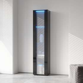 Yjtonwin 529343610344 Tall Side Cabinet Sideboard Led Display With Shelf Black Modern And Contem