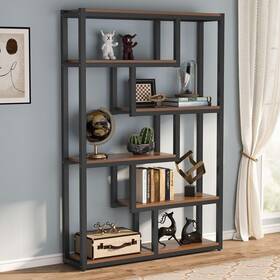 Yuzhou 632138873814 6-tier Etagere Bookcase Modern Industrial Staggered Black/brown Vin