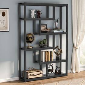 Yuzhou 632138873821 6-tier Etagere Bookcase Modern Industrial Staggered Black &