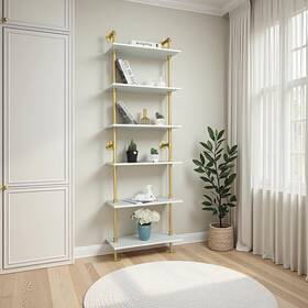 Ziothum 745551680041 6 Tier Gold Bookshelf White And Shelves Modern Shelf B