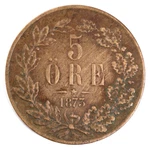 Sweden 5 Ore 1873 Coin Better Date Wood Grain. Fixed Price $34.95.