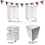 3/4 Drawers Medical Trolley Rolling Tool Cart Cabinet With Socket Glass Top. Fixed Price $294.39.