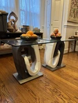 Homeroots 23" Square Pedestal End Tables (pair) Clear Glass Wood Contemporary. Fixed Price $600.00.