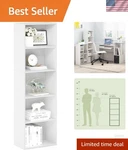 Contemporary 5-TIER Bookcase For Living Room Office White, 9.4"D X 15.8"W. Fixed Price $105.99.