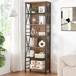 Tall 7-TIER Rustic Wood Metal Bookshelves And Bookcases,. Fixed Price $214.99.