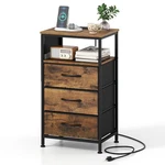 27.5 Nightstand W/charging Station, 3 Fabric Drawers, Open Shelf & Side Pocket. Fixed Price $45.99.