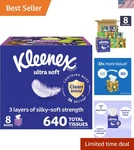 Gentle & Soft 3-PLY Kleenex Tissues 8 Cube Boxes Comfort, 640 Total Sheets. Fixed Price $30.37.