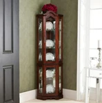 Cabinet Corner Curio Glass Display Lighted Furniture Shelves Storage Wood Case. Fixed Price $448.92.