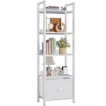 Furologee 5 Tier Bookshelf Drawer Tall Narrow Bookcase Shelves Wood And Metal. Fixed Price $64.17.