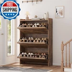 Garveehome Shoe Cabinet 3 Flip Drawers Wooden Organizer Adjustable. Fixed Price $216.11.