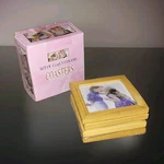 Wood Glass Photo Frame Coaster Set 4 Square Light Brown Modern Children. Fixed Price $12.48.