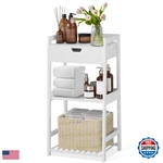 Poxaka 3 Tier Bamboo Bathroom Shelves Drawer Ladder Shelf For Storage. Fixed Price $111.98.