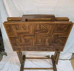 Vintage Mid Century Modern Rare Set Of 4 Faux Wood Metal Tv Tray Tables Stand. Fixed Price $104.99.