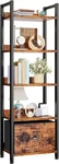 Furologee 5 Tier Bookshelf With Drawer, Tall Narrow Bookcase Shelves, Wood. Fixed Price $81.68.