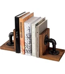 Mygift 2 Piece Set Dark Brown Rustic Wood And Industrial Pipe Desktop Bookends. Fixed Price $32.00.