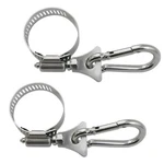 2PC Stainless Steel Adjustable Clamps With Carabiner Clips For Flag Pole Display. Fixed Price $9.50.
