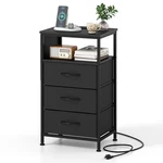 27.5 Nightstand W/charging Station, 3 Fabric Drawers, Open Shelf & Side Pocket. Fixed Price $45.99.