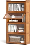 New Giantex 4-TIER Bookcase With Clear Doors, 55" Bamboo Bookshelf Flip-u. Fixed Price $236.75.