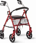 Medline Basic Steel Rollator 8" Wheels Rolling Walker - Red. Fixed Price $65.99.