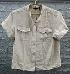New Theory Fluid Twill Military Button Up Short Sleeve Shirt Bone Size Xlarge. Fixed Price $64.79.