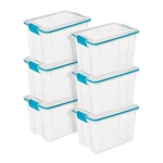 Sterilite 20 Quart Gasket Box, Stackable Storage Bin With Latching Lid, 6 Pack. Fixed Price $68.99.