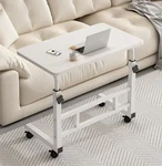 Adjustable White Overbed With Wheels, Metal Wood, Rectangle. Fixed Price $44.00.