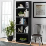 Mainstays Framed 5-SHELF Bookcase, True Black Oak. Fixed Price $100.00.