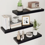 Fuqing Floating Shelves For Wall - Black Wood Set Of 3 Modern .... Fixed Price $35.48.