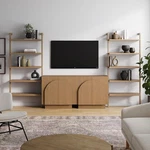 Mid-century Modern Iris Sideboard & Bookcase Set Light Brown Wood Storage. Fixed Price $2033.99.