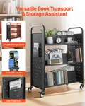 Rolling Library Book Cart, 330 Lbs Capacity, Black. Fixed Price $220.46.