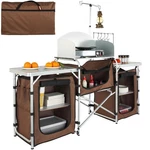Vevor Camping Kitchen Table Folding Aluminum 3 Cupboard Brown. Fixed Price $129.99.