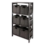 Winsome Leo 7-PIECE Solid Wood Storage Shelf With Baskets Espresso/chocoalte. Fixed Price $258.14.