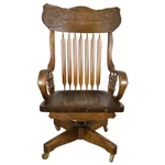 Antique Victorian Rolled Arm Oversize Pressback Office Chair 1890S, #22260. Fixed Price $785.00.