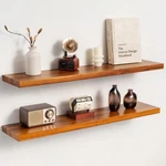 36 Inch Teak Floating Shelves Set Of 2 - Solid Natural Wood Wall Mounted Shel.... Fixed Price $163.27.