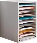 Modern Gray Vertical Literature Organizer With 11 Adjustable Compartments. Fixed Price $83.99.