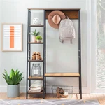 Linon Austin Sturdy Rustic Hall Tree 6 Wood Shelves 4 Hooks Metal Frame Black. Fixed Price $281.62.